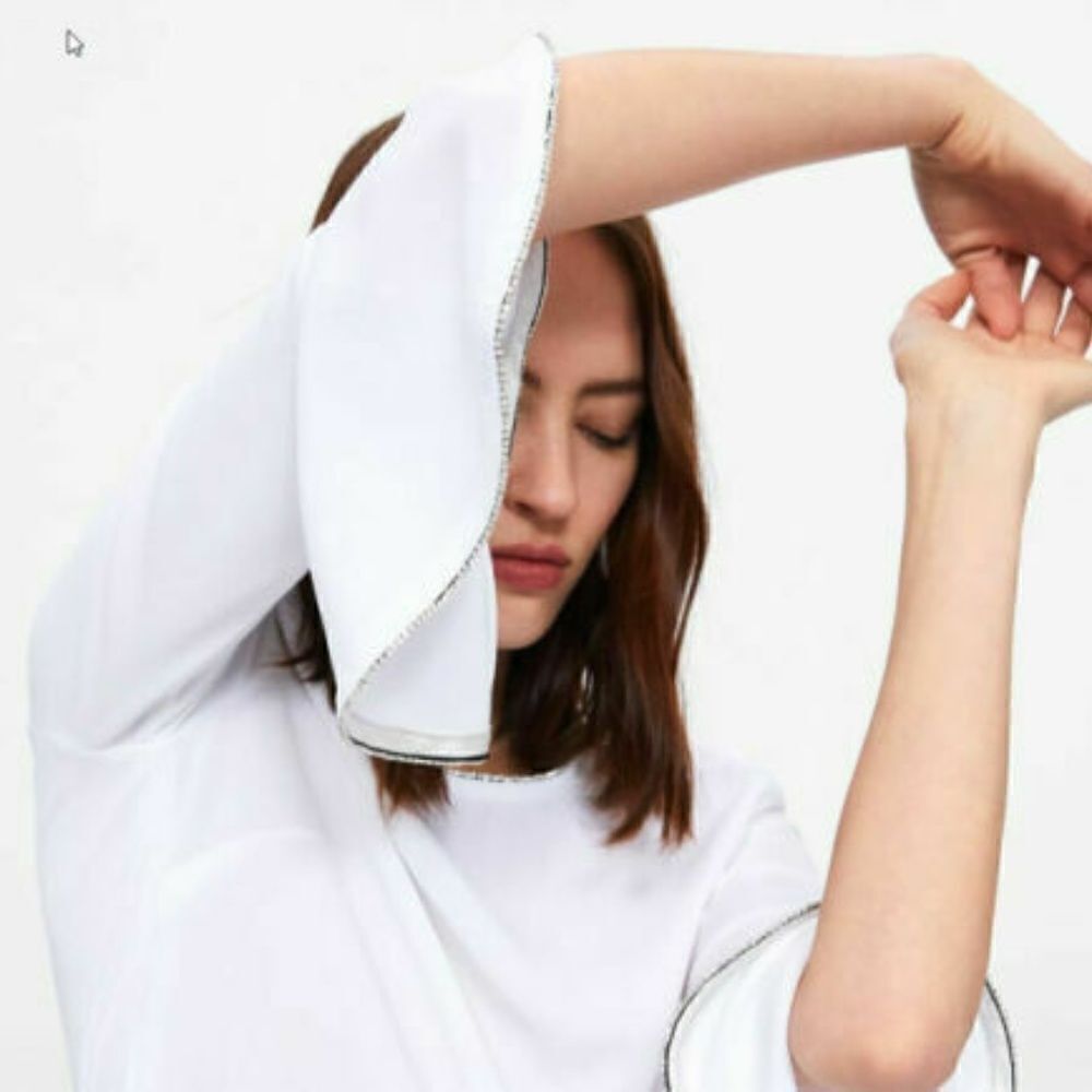Zara Womens White Jewel Trimmed Top Shirt Ruffled